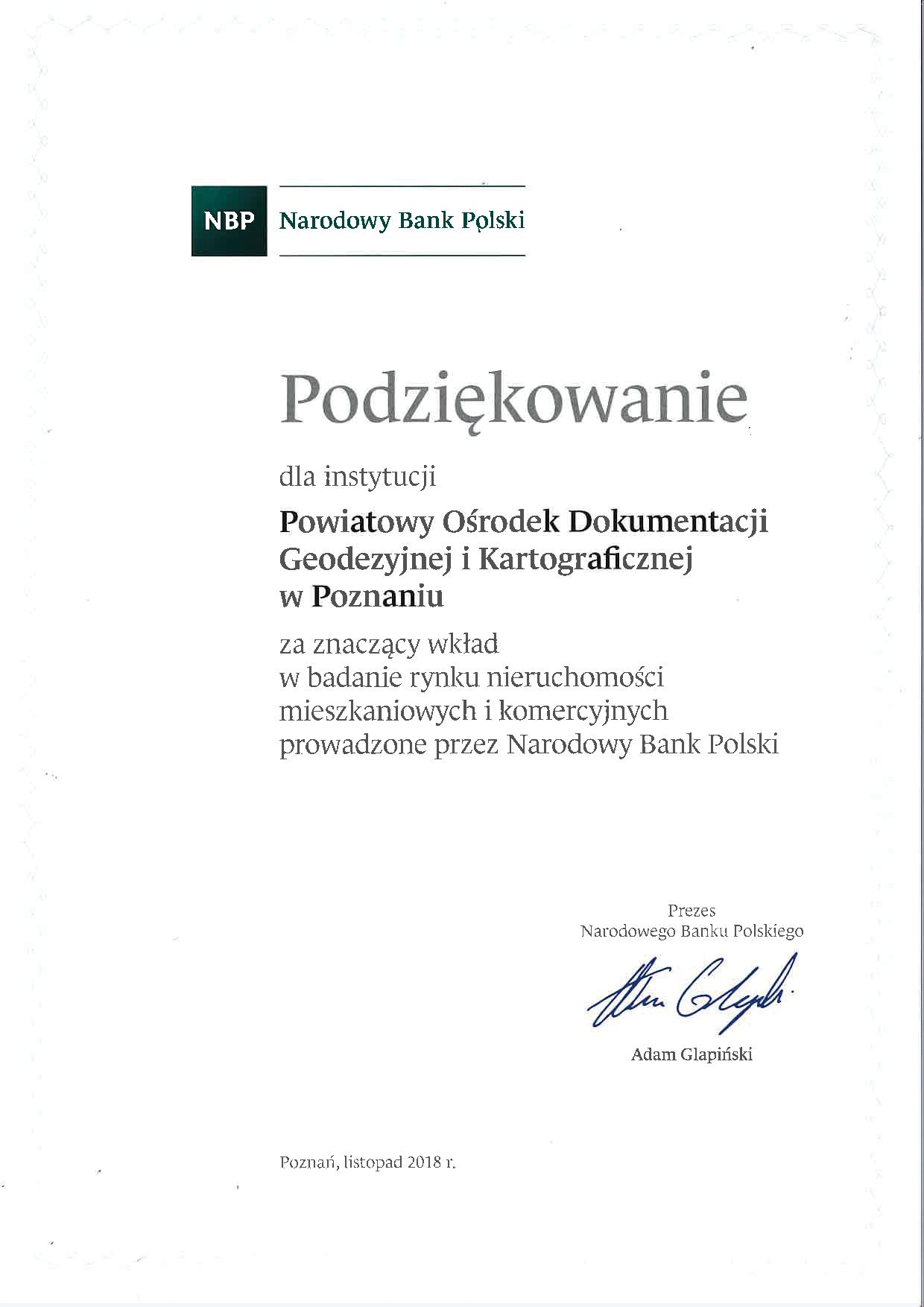 Podziękowanie od NBP